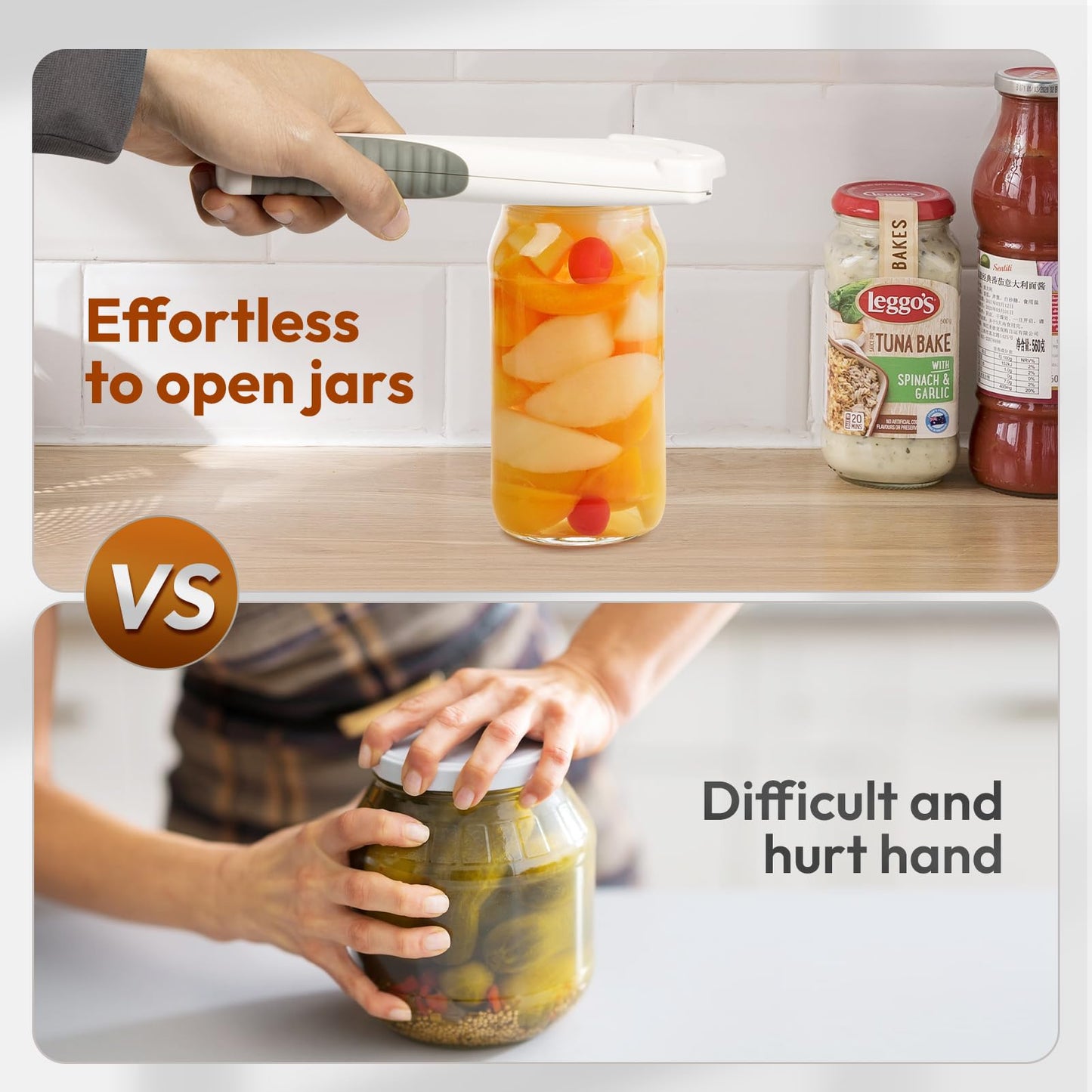 Jar Opener, Ideal Bottle Opener, Easy Grip Jar Opener & Under Cabinet Lids Opener Effortless to Unscrew Any-Sized Caps, Jar Opener for Seniors Essential Kitchen Gadgets for Weak Hands or Arthritis