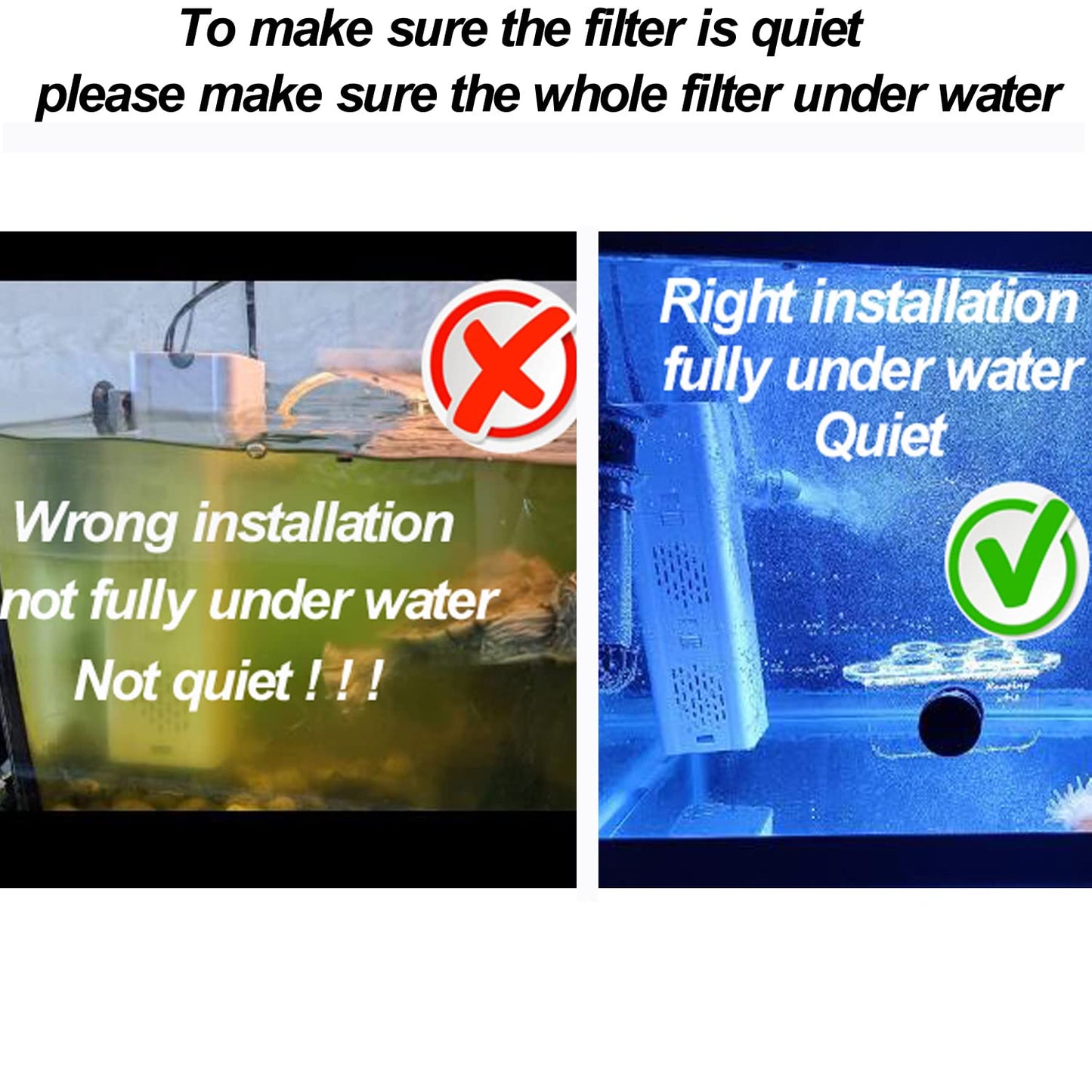 Quiet Fish Tank Filter 4-in-1 Internal Aquarium Filter,500L/H Submersible Water Pump Oxygen Aeration Wave Maker Water Change for Betta, Turtle, Pond Fish, Garden (6W 500L/H)