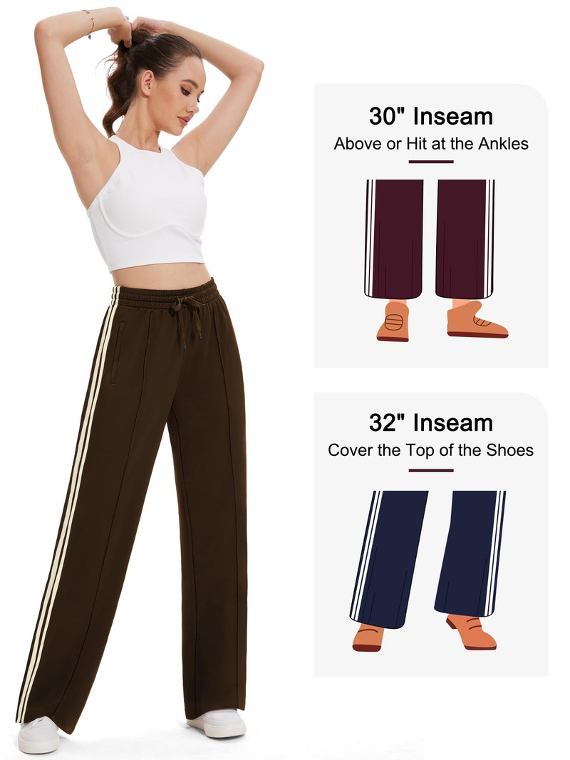 Tapata Tall Womens 34" Inseam Track Pants Relaxed Fit Striped Workout Sweatpants Baggy Trousers with Zipper Pockets, Brown, XXL