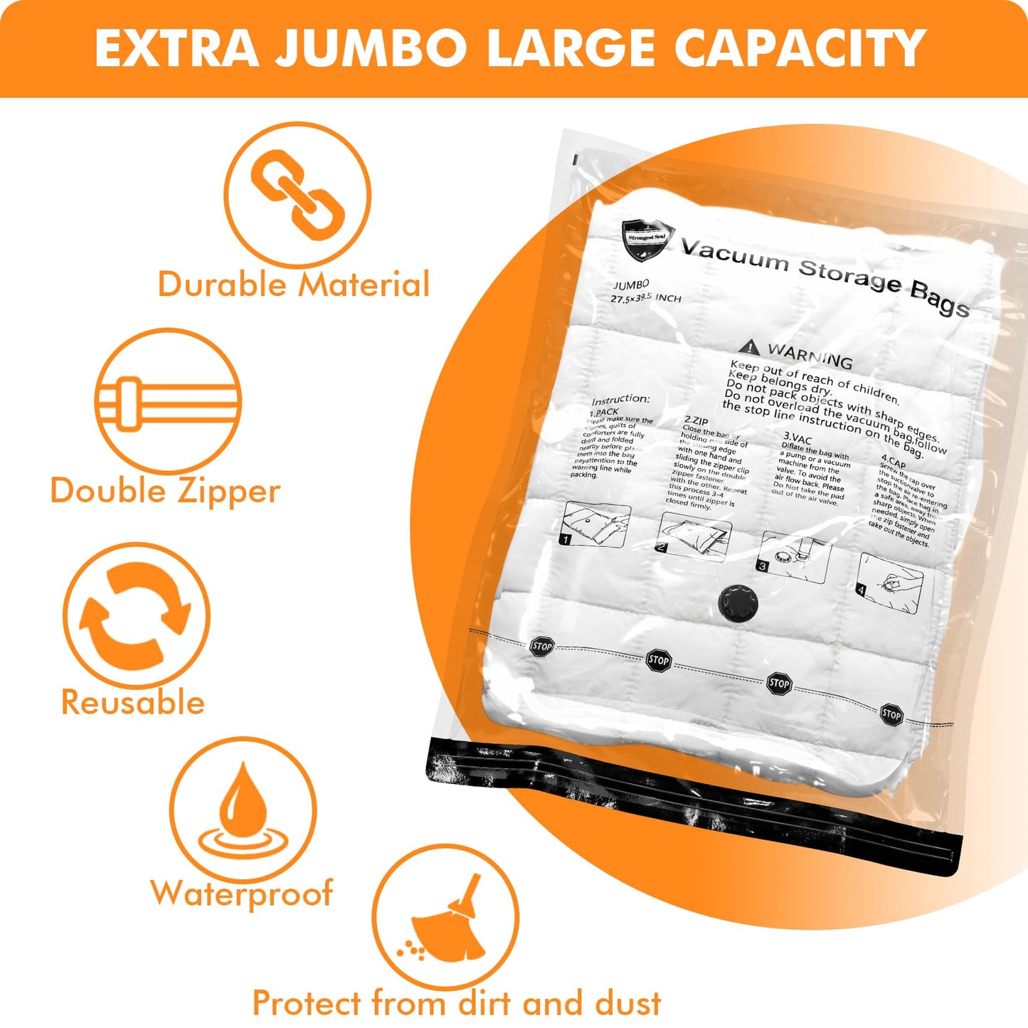 12 Pack Vacuum Storage Bags (3 Jumbo, 3 Large, 3 Medium, 3 Small),Plastic Packaging Bags,Space Saver Sealer Compression Bags with Travel Hand Pump for Blankets, Comforters, Pillows, Clothes Storage