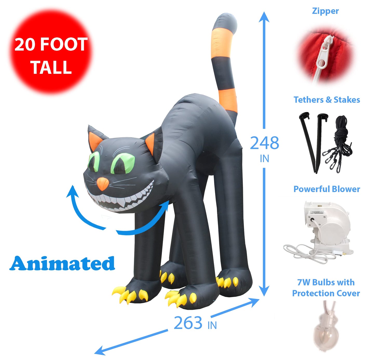 20 Foot Animated Halloween Inflatable Black Cat
