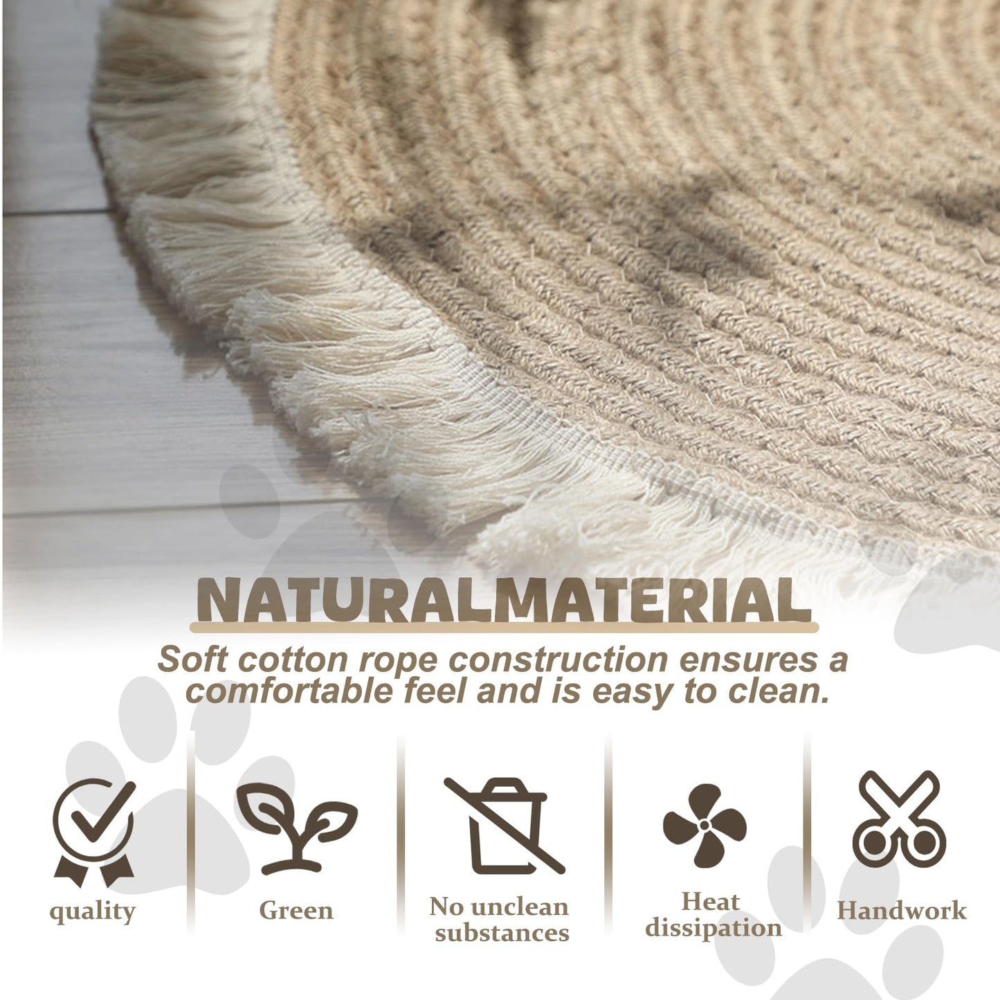 Xanadued Cotton Rope Area Rug for Cats, Cat Scratch Rug, Washable Boho Braided Circle Rug, Soft and Stylish Home Accen for Cat Lovers