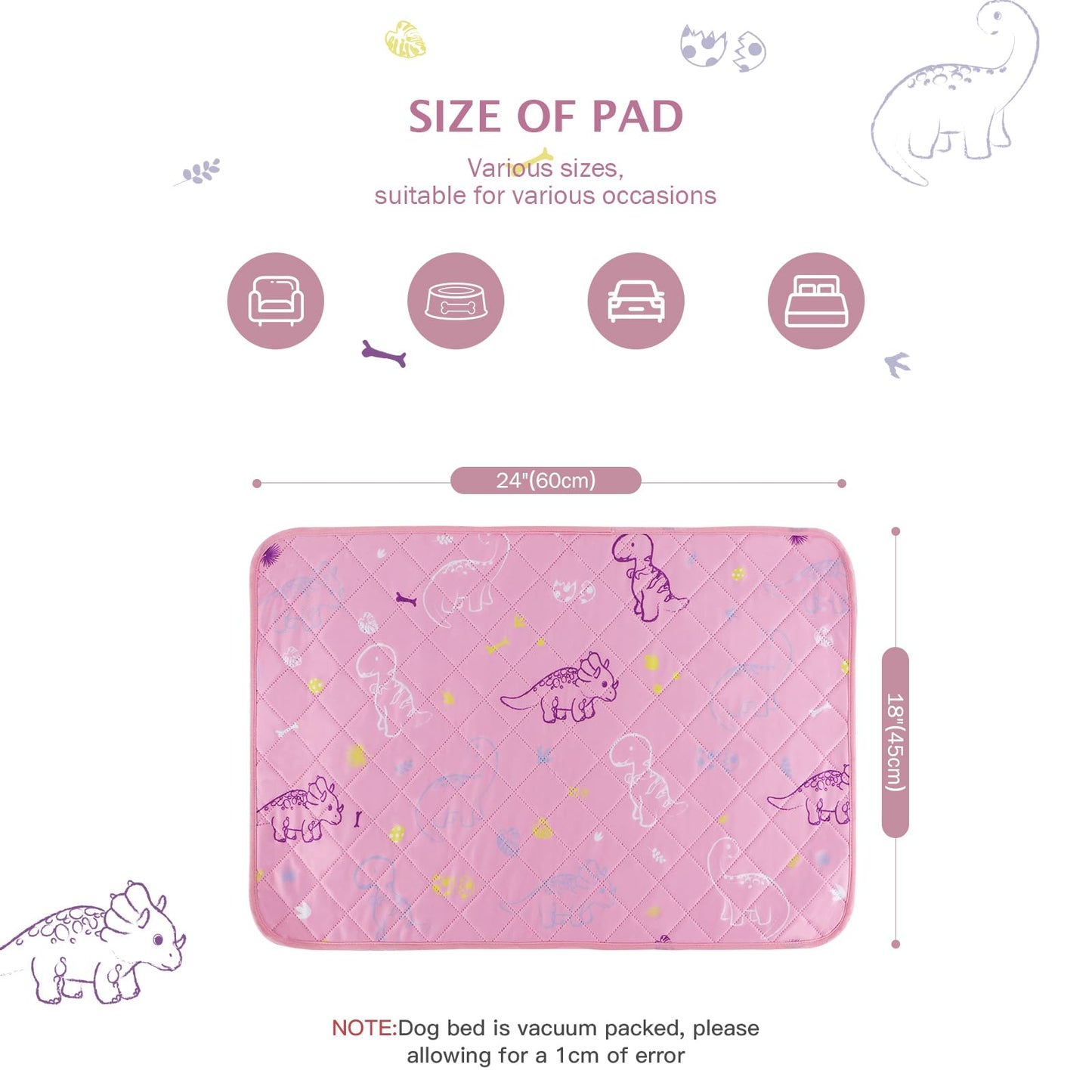 IEUUMLER Washable Pee Pads for Dogs, 2 Pack Waterproof & Non-Slip Pack Whelping Pad, Reusable Washable Puppy Potty Training Pad with Fast Absorbent for Playpen FC013 (60*45 cm-2 pcs,Pink)