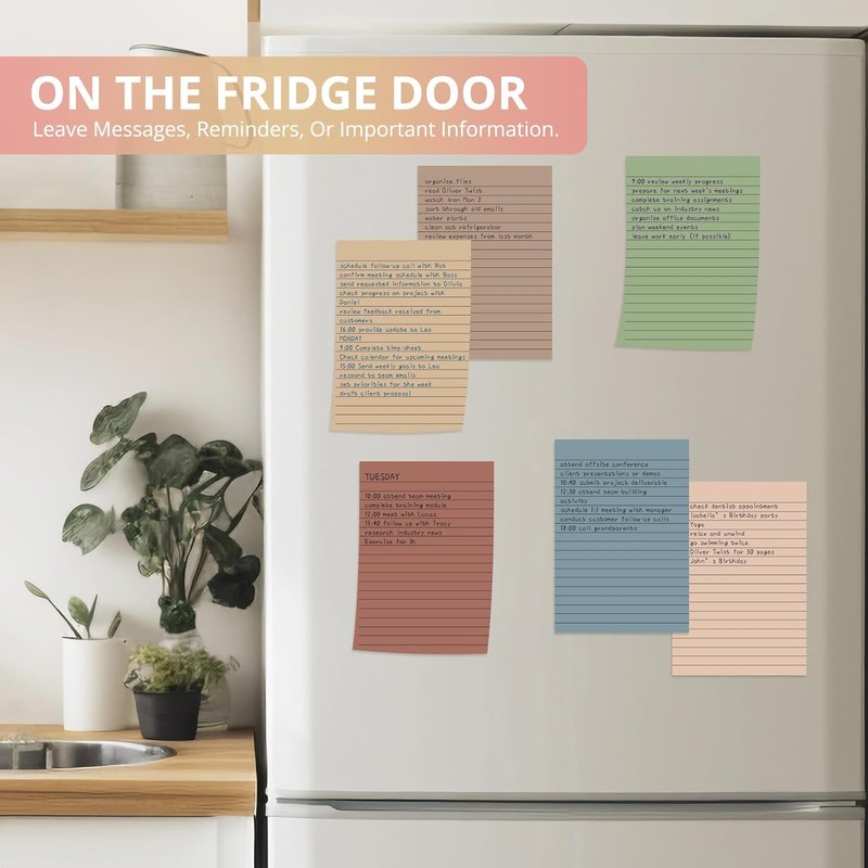 Lined Sticky Notes - 24 Pads, 4x6 Inches, Multi-Color Memo Note Pads | Super Sticking Power for Office & Home