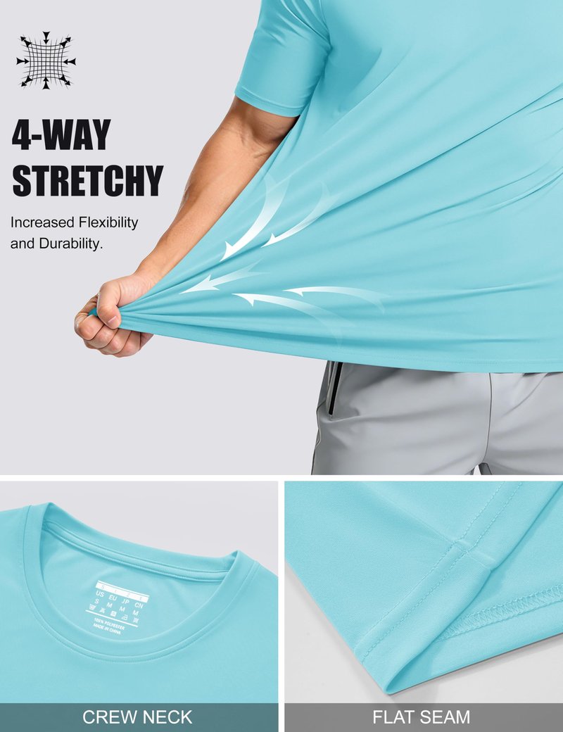 Men's Dry Fit Short Sleeve T Shirts - Quick Dry UV Outdoor Workout Performance Shirts - Lake Blue