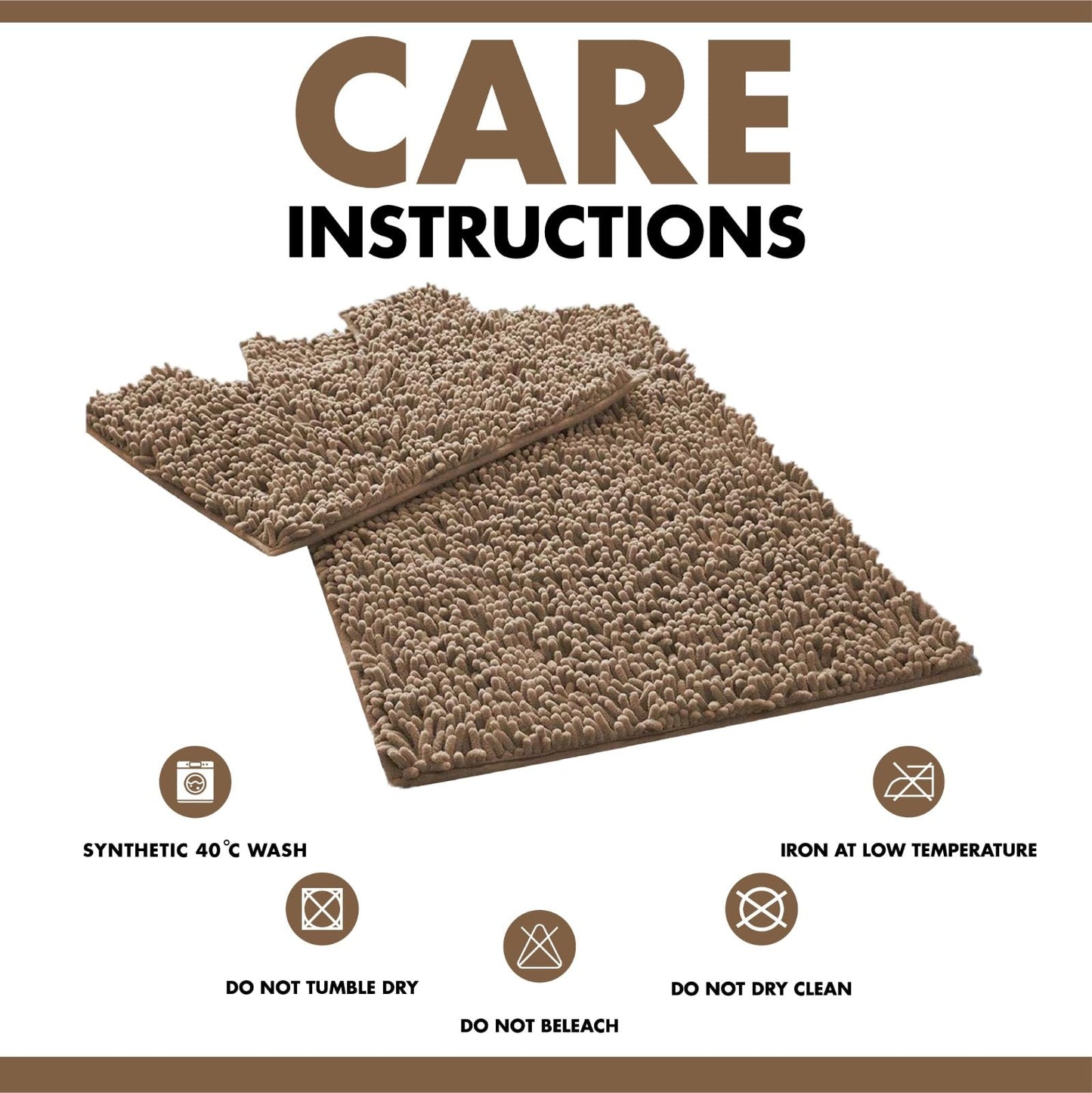 Lions Luxury 2 Piece Loop Bath Mats for Bathroom - Non Slip Chenille Bath Mat Set Rugs, Extra Soft with Water Absorbent Pedestal Bathmat Shower Toilet Mat, Natural