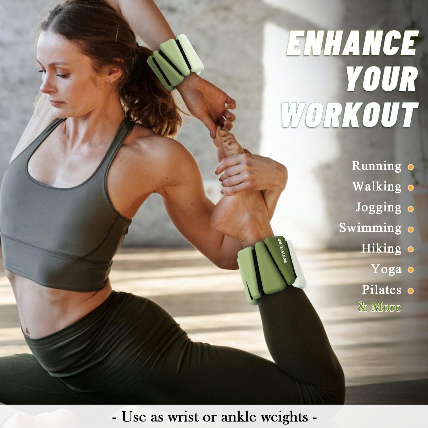 BECOJADDE Wrist Weights for Women At Home 1Lb Ankle Weights Set of 2 Adjustable Weighted Wristbands Arm Leg Weights for Women Men Suitable for Walking Swimming Running Pilates Yoga Gym, Green