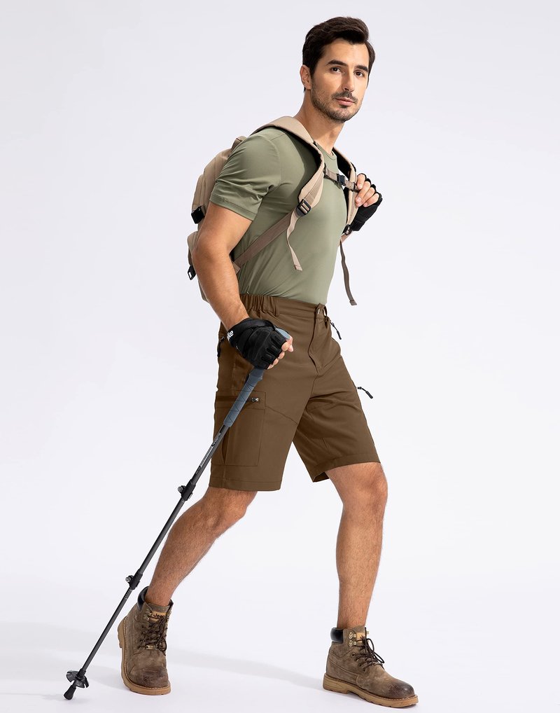 Pudolla Men's Hiking Cargo Shorts 9" Lightweight Outdoor Work Shorts for Men Travel Golf Camping Casual with 5 Zipper Pockets(Brown 3X-Large)