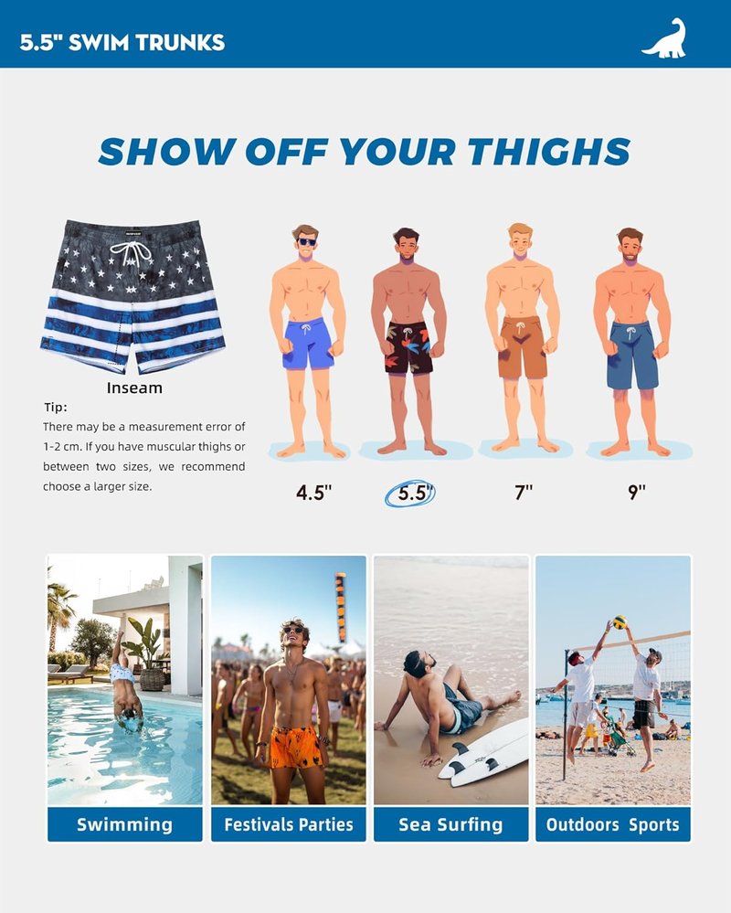 Men's Swim Trunks with Compression Liner - Quick Dry 5-Inch Bathing Suit with Zipper Pockets