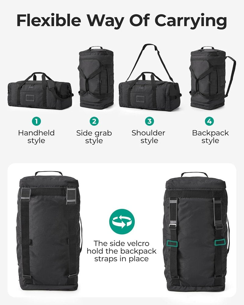 60L Foldable Duffle Bag - Large Travel Duffel & Backpack | Army Green