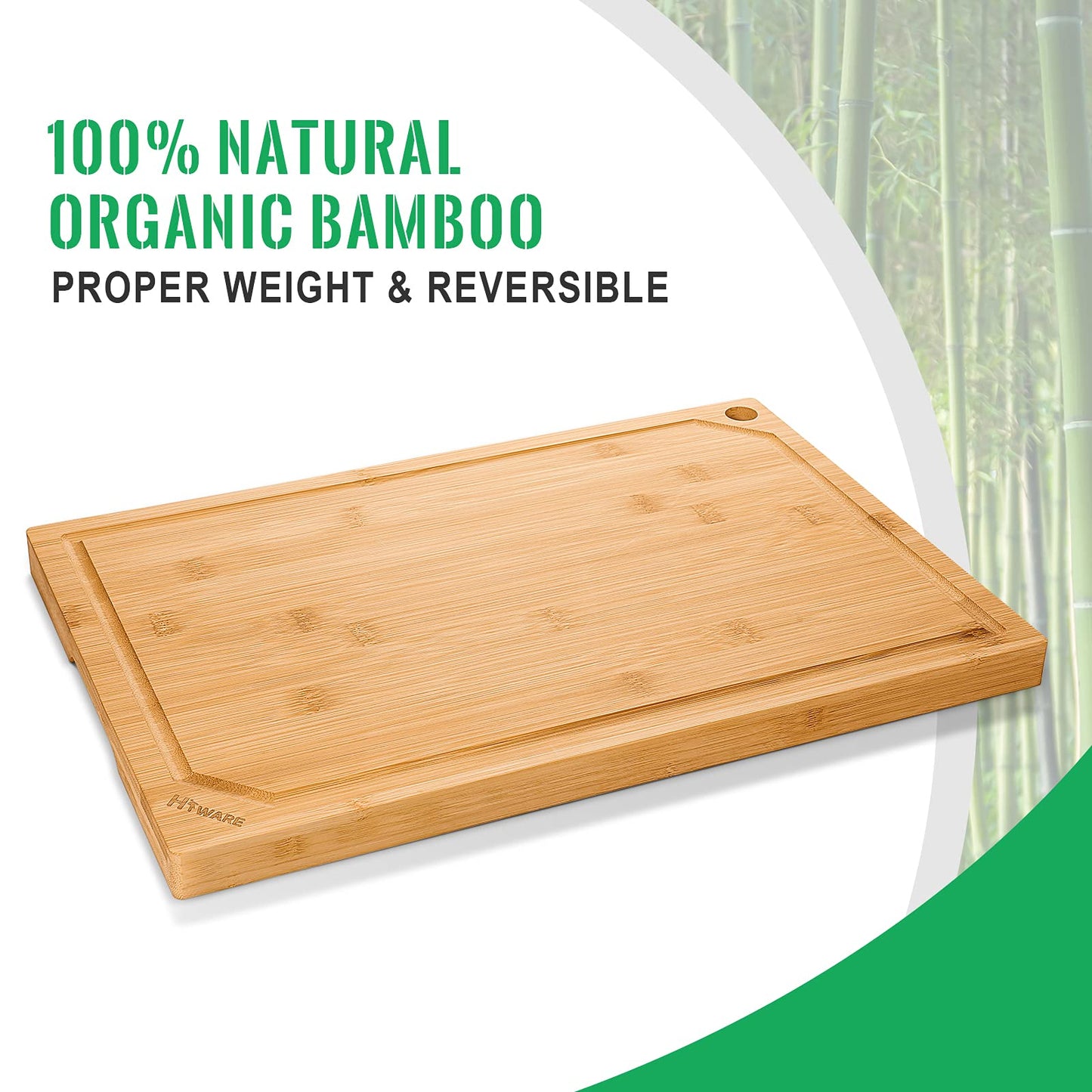 Hiware Extra Large Bamboo Cutting Board for Kitchen, Heavy Duty Wood Cutting Board with Juice Groove, 100% Organic Bamboo, Pre Oiled, 18" x 12" x 0.6"