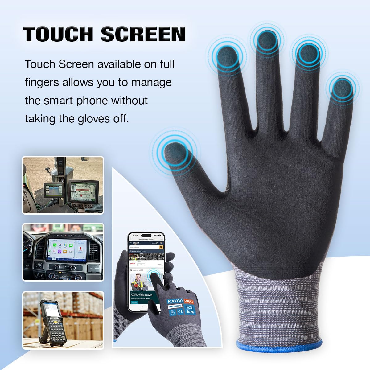 KAYGO 3 Pairs Safety Work Gloves MicroFoam Nitrile Coated Touchscreen, KG18NBE, Working Gloves with Oil Resistant Grip on Palm, for Men Women, Ideal for General Purpose Automotive (Large, Grey)