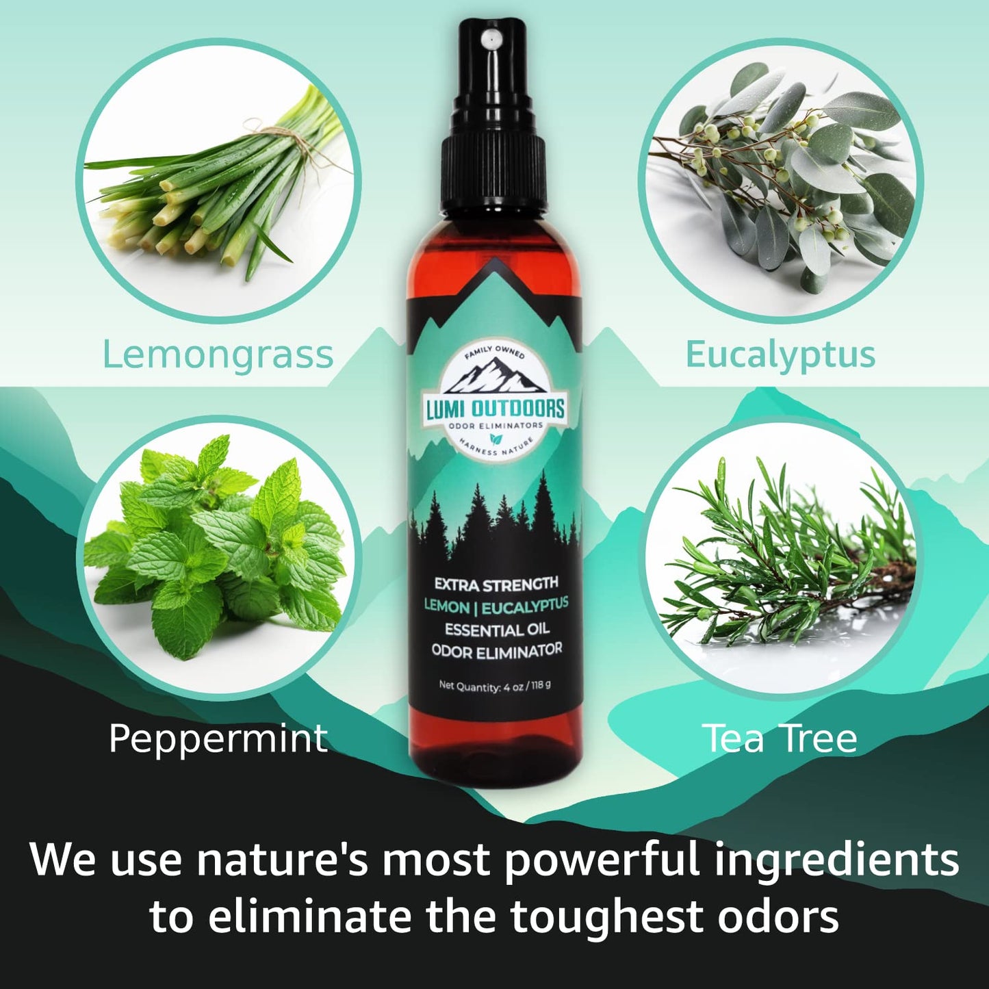 Lumi Outdoors Natural Shoe Deodorizer Spray & Foot Odor Eliminator- Extra Strength- Eucalyptus Lemongrass