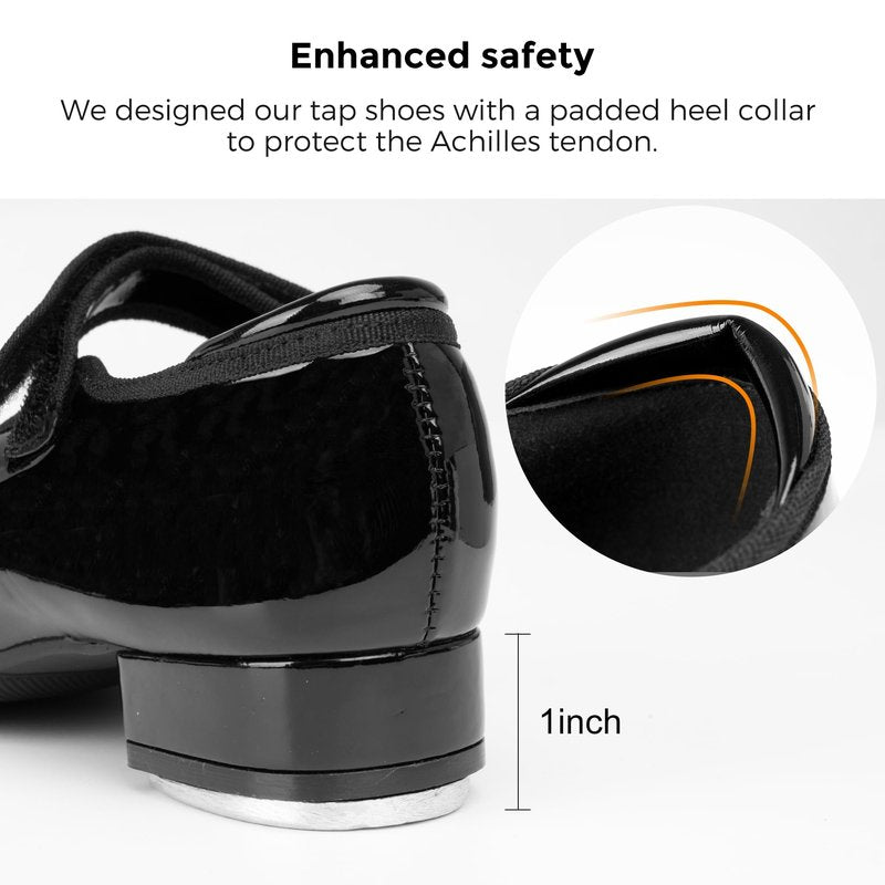 Stelle Tap Shoes for Girls Toddler Boys PU Leather Dance Shoes(Toddler/Little Kid/Big Kid)(Black,12ML)