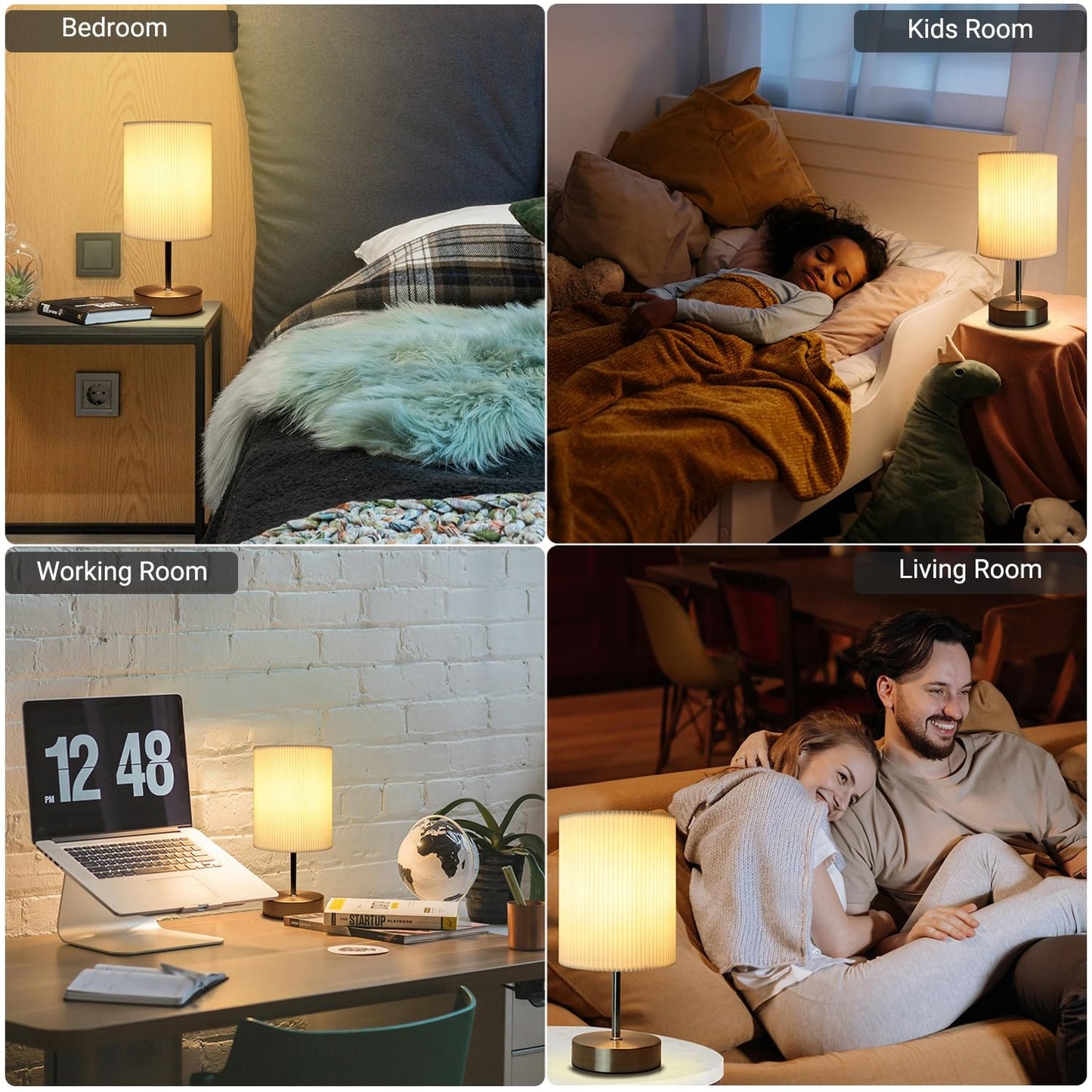 HSLighting Bedside Lamps, Touch Control Table Lamp 3-Way Brightness Dimmable Small Lamp with Metal Base LED Desk Lamp Minimalist Nightstand for Bedroom Living Room Gift Decor, Dimmable Bulb Included