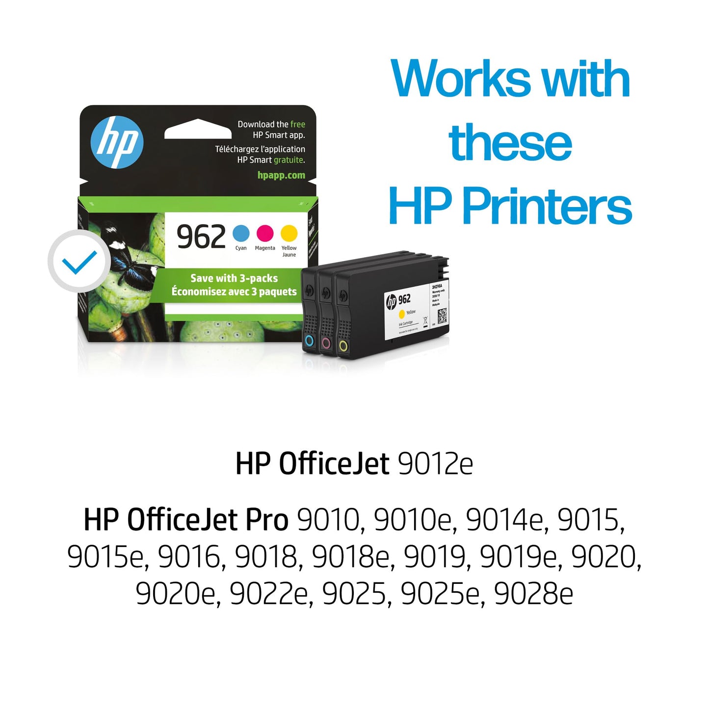 HP 962 Cyan, Magenta, Yellow Ink Cartridges for HP Printers | Works with Printer Series: OfficeJet 9010, 9020 | Eligible for Instant Ink | 3YP00AN