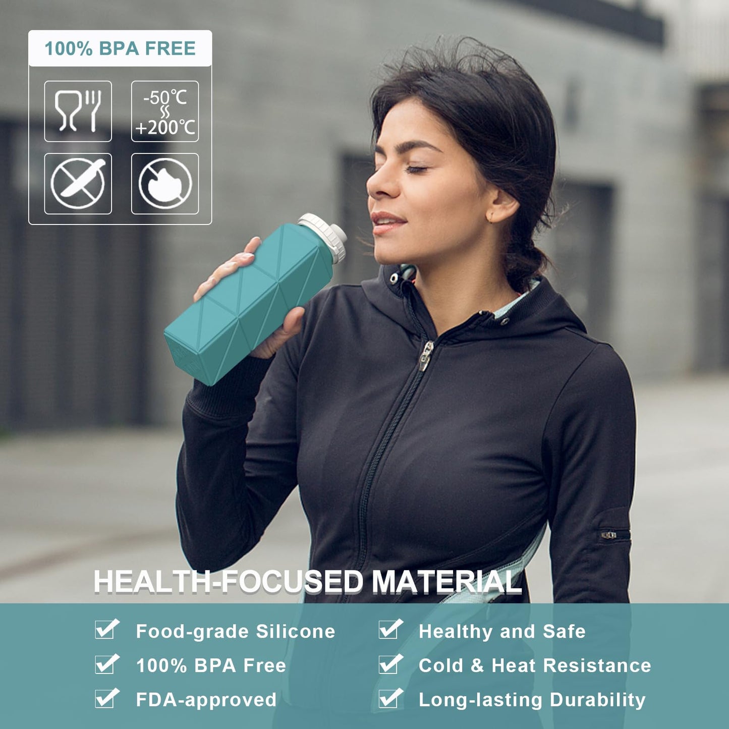 BEAUTAIL Collapsible Water Bottles 20.6oz, Silicone Foldable Portable Travel Water Bottle, Lightweight Reusable Leakproof for Traveling Camping Hiking Cycling Yoga Sports Outdoor, 1 Pack (Blue)