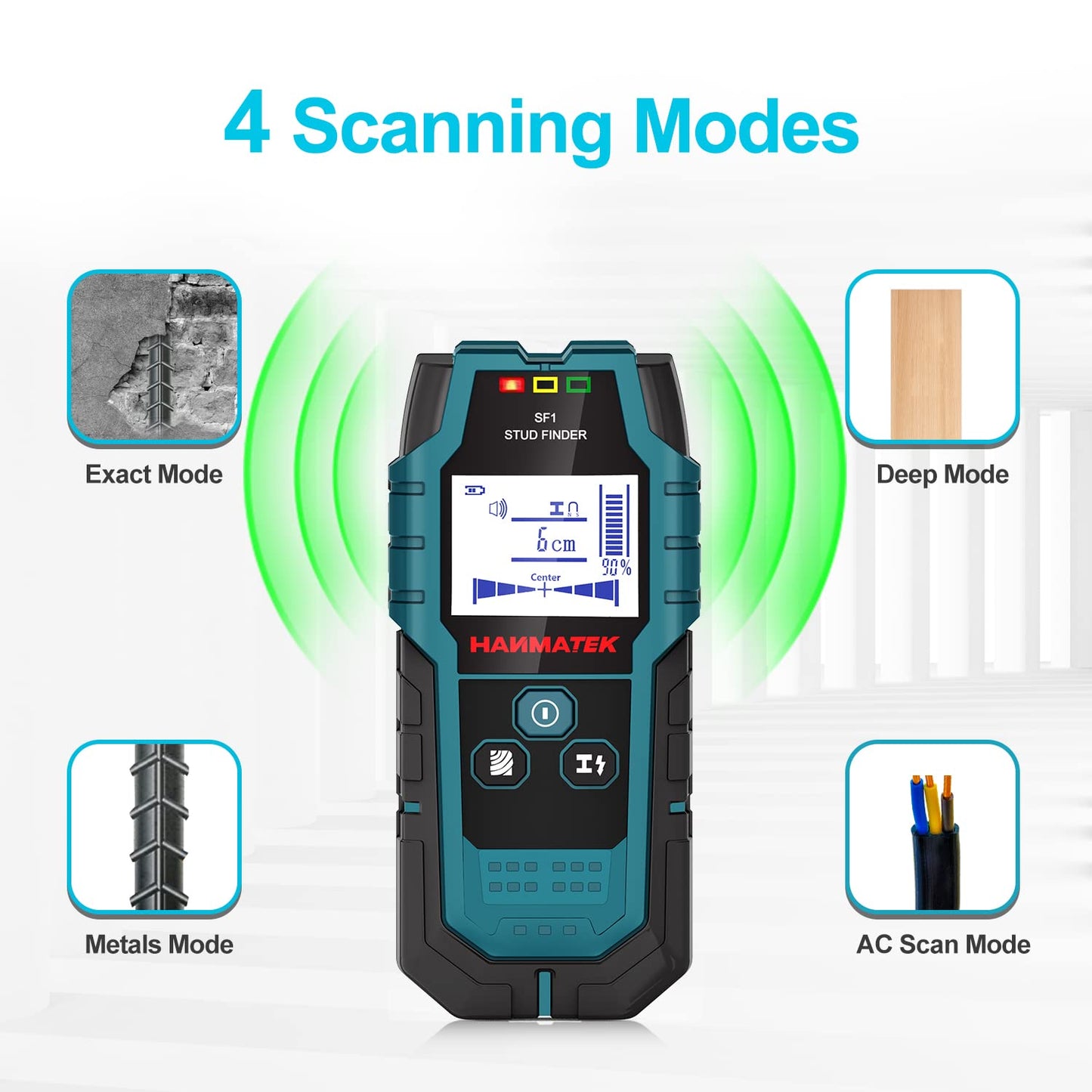 HANMATEK Stud Finder SF1 Wall Scanner 4 in 1 Electronic Stud Sensor with Depth Tracker, Unit Change, for Wood, Metal, Cables, Circuits Detect in Walls