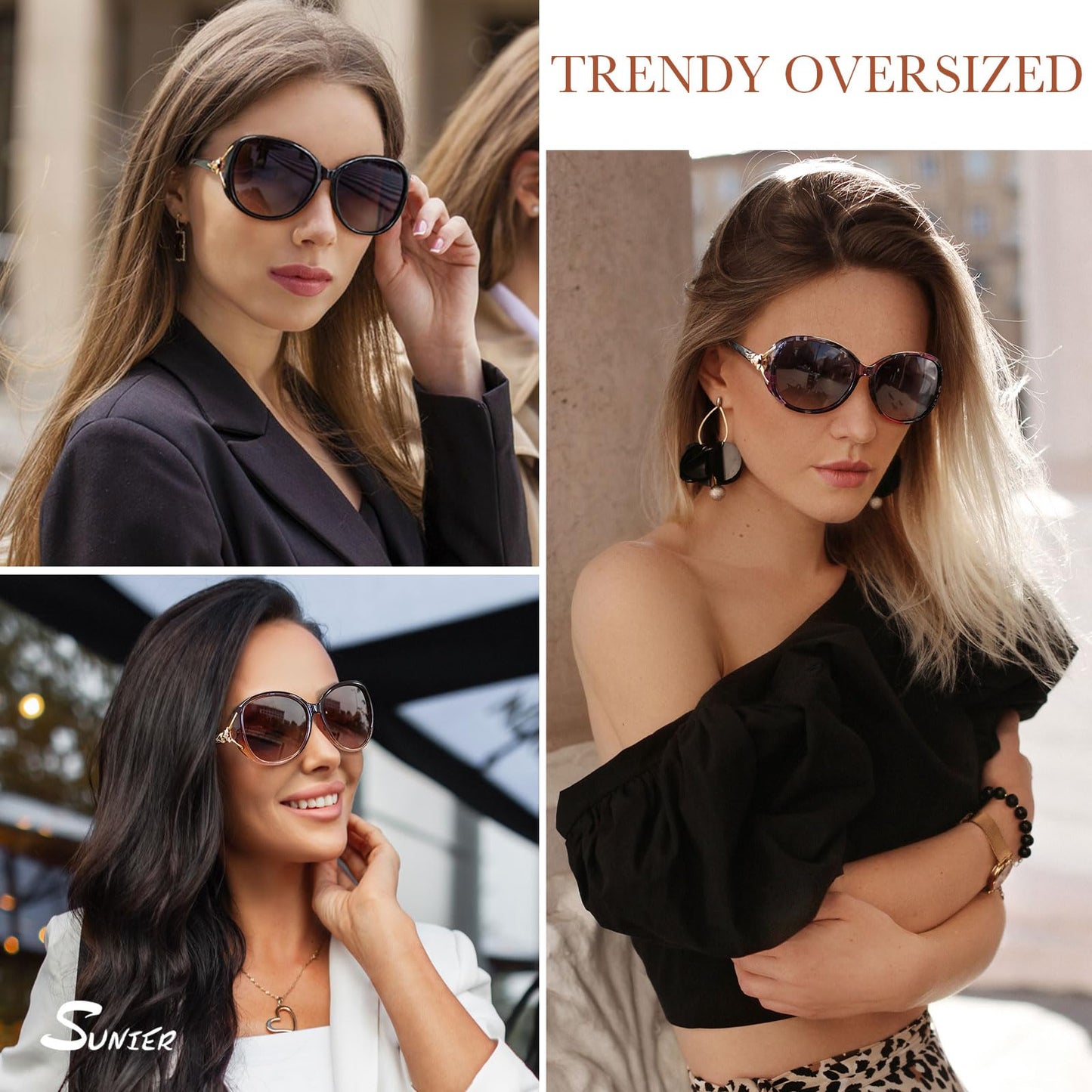 Sunier Polarised Sunglasses Women,Trendy Oversized Sun Glasses,Fashion Ladies Shades with UV400 Protection Shades
