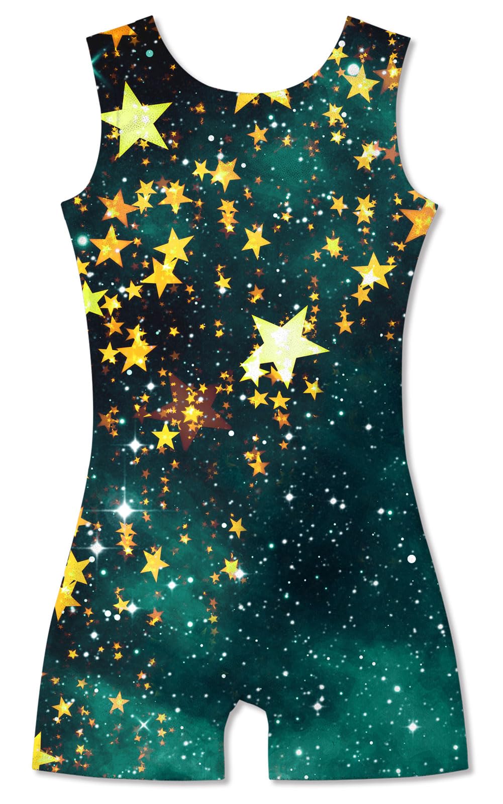 Idgreatim Girl's Starry Gymnastics Biketards Sparkly Star Galaxy Biketards Leotards with Shorts Athletic Activewear Bodysuits for Ballet Dance 5-6 Years Old