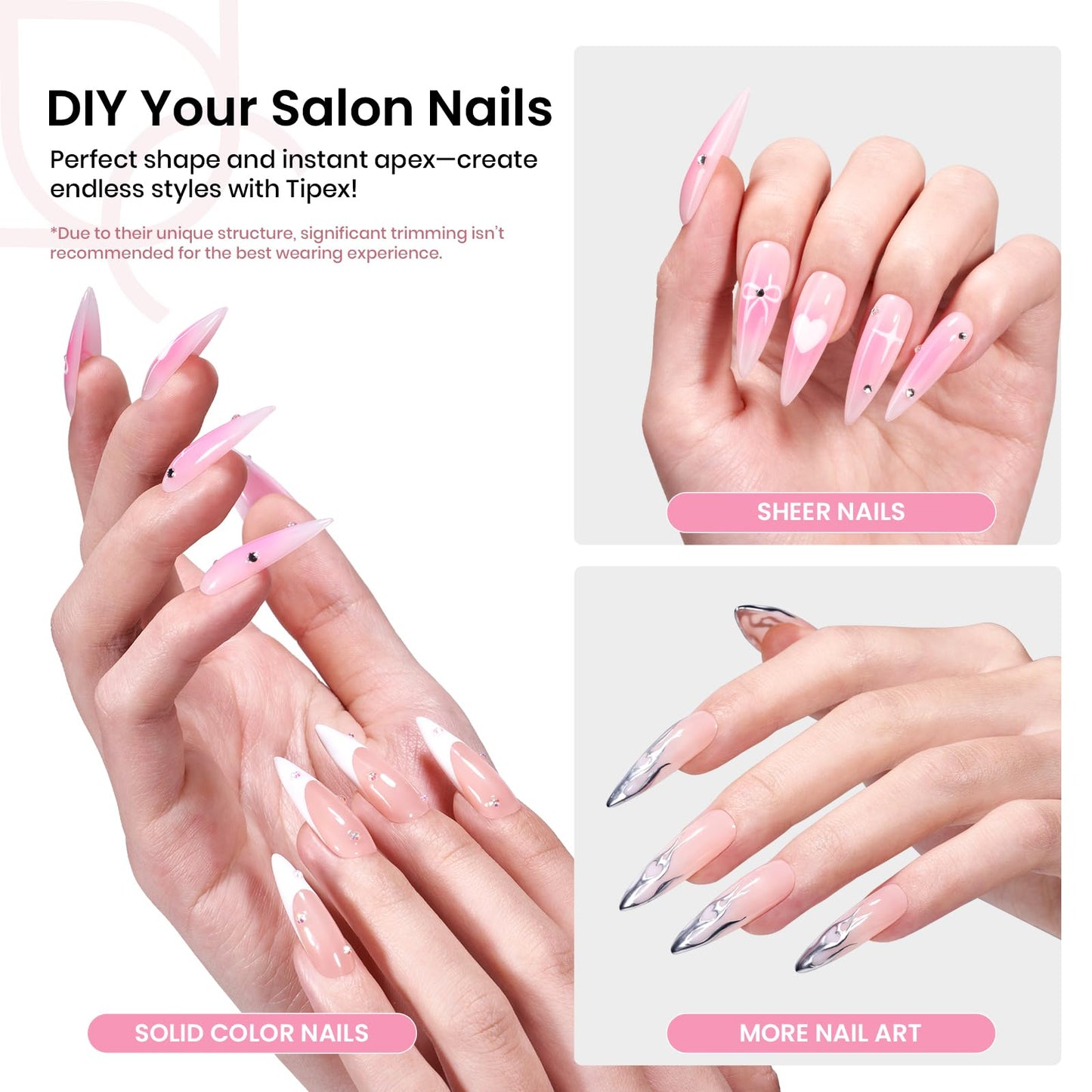 Beetles Tipex Instant Apex Nail Tips Kit Halloween Nails, Stiletto Long, 224pcs 16 Sizes, with Tipex UV Nail Glue Mini Nail Lamp,Pre-Building Pre-Etched Strong Thicker Acrylic Nail Tips Set