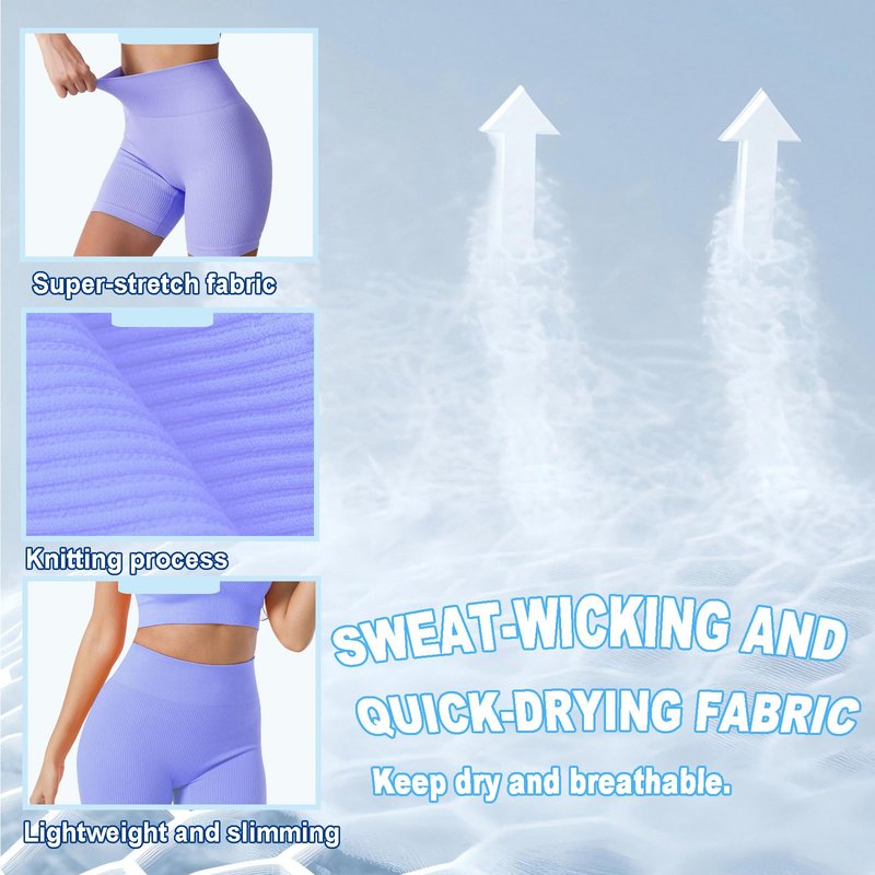 WXUP HOPS Women Athletic Shorts-High Waisted Butt Lifting Workout Pants-Seamless Scrunch Biker Shorts for Gym,Yoga,and Running(VioletBlue L)
