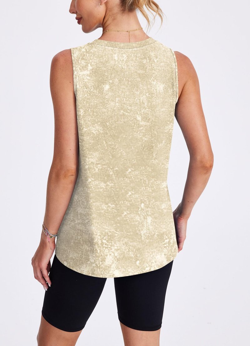 Womens Workout Tops Tank Tops Yoga Shirts Athletic Running Sleeveless Gym Clothes High Neck Athletic Running Shirts Khaki Tie Dye XL