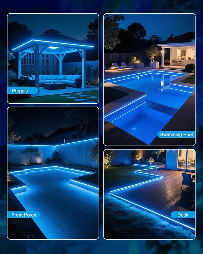 Aclorol 82FT AC 110V COB LED Strip Light Outdoor Waterproof IP67 120V Blue LED Rope Lights Flexible for Patio Deck Fence Commercial House Outdoor Lighting Decoration 288LEDs/M CRI90+ 6.5mm*11mm