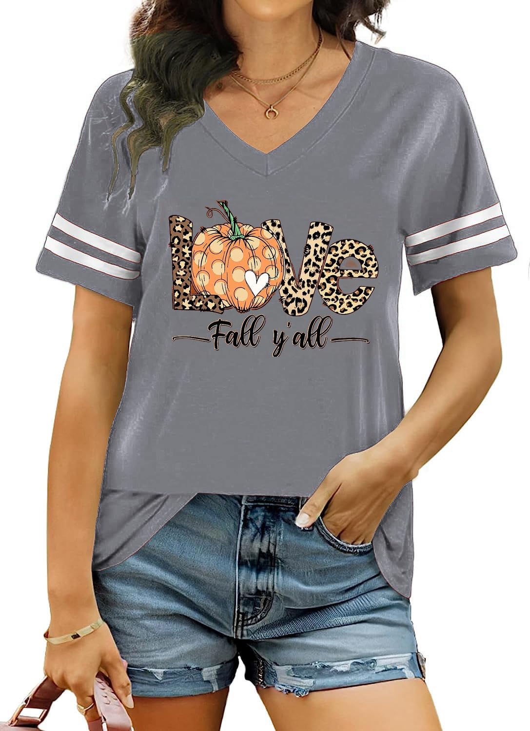 hcihgzr Womens Halloween Shirt Sanderson Sisters Shirts Leopard Pumpkin Printed T-Shirts Funny Fall Tops(L,7 Grey)