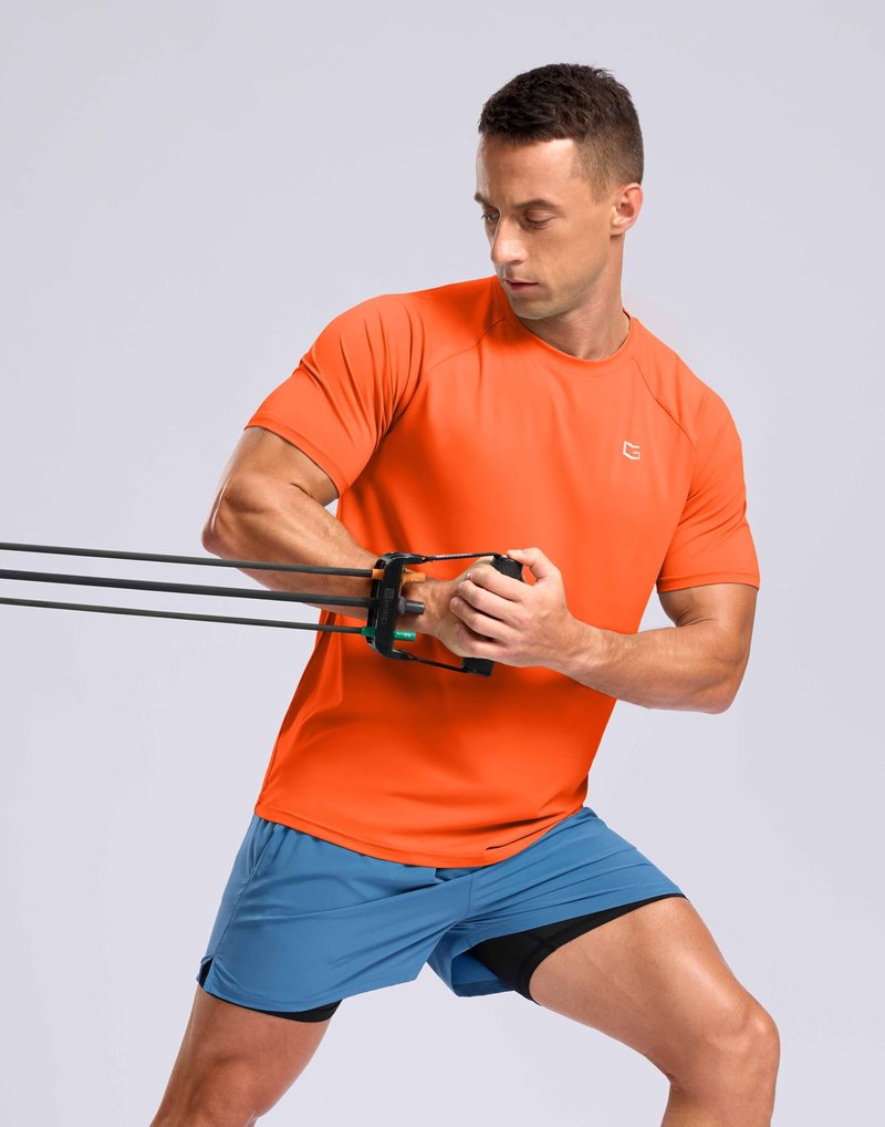 G Gradual Men's Athletic Workout T-Shirts Moisture Wicking Cooling Running Shirts Short Sleeve Performance Tee for Gym Tennis(Orange,4XL)