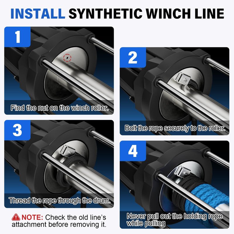 HOKINETY Synthetic Winch Rope Kit - 1/4" x 50' 10000 lbs Synthetic Winch Cable for ATV UTV Off-Road Vehicles with Forged Hook, Rubber Stopper, Protective Sleeve and Safety Pull Strap - Blue