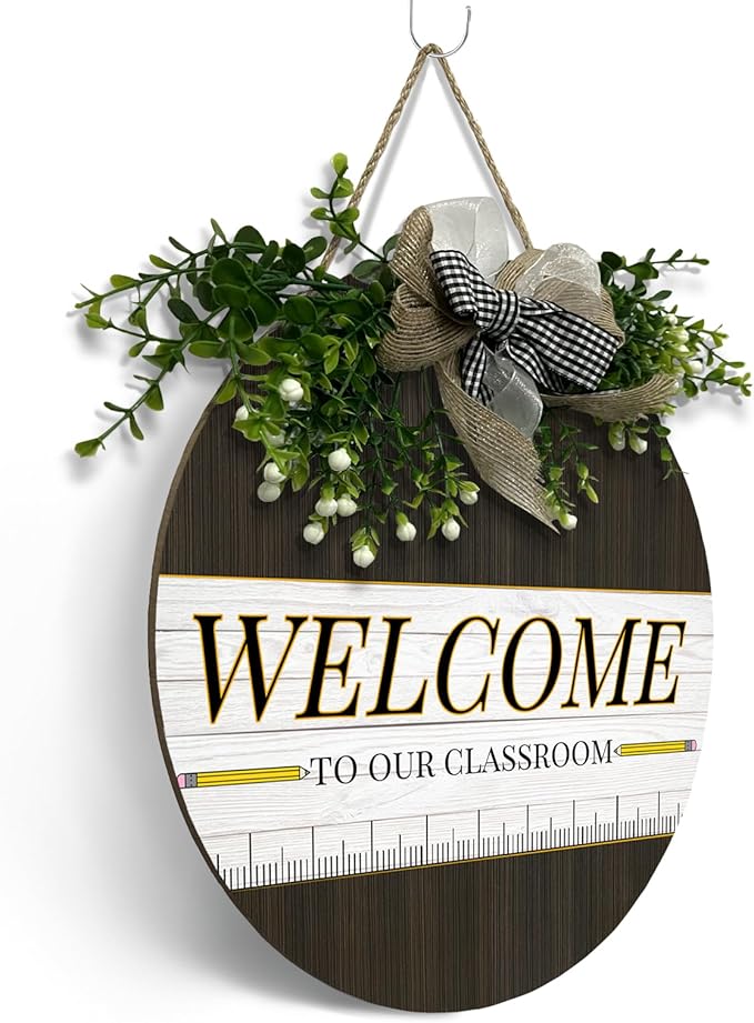 Welcome Sign for Classroom Door Welcome to Our Classroom Sign for Front Door Rustic Round Wood Hanging Sign for Classroom Outdoor School Wall Indoor Decor 12Γ12 Inch