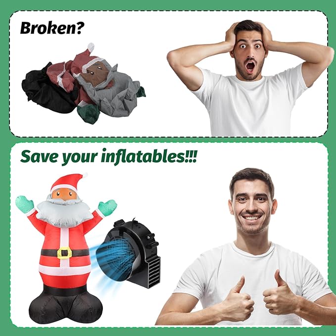 4-Pack Inflatable Fan Replacement, 0.8A Air Fan Blower with 1.0A Adapter and 3 LEDs Bulbs Light Strings for Halloween, Thanksgiving and Christmas Inflatables (IP68 Waterproof, 3.8 * 3.8'')