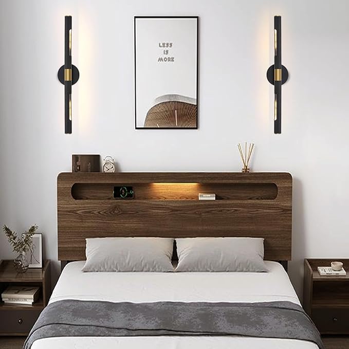 Modern Picture Light 24 inches Brushed Brass Gold Black Wall Sconce with Knurled Texture Cylinder Metal Shades Rotatable 360°Indoor Wall Lighting Fixture for Bathroom Vanity Lights Bedroom