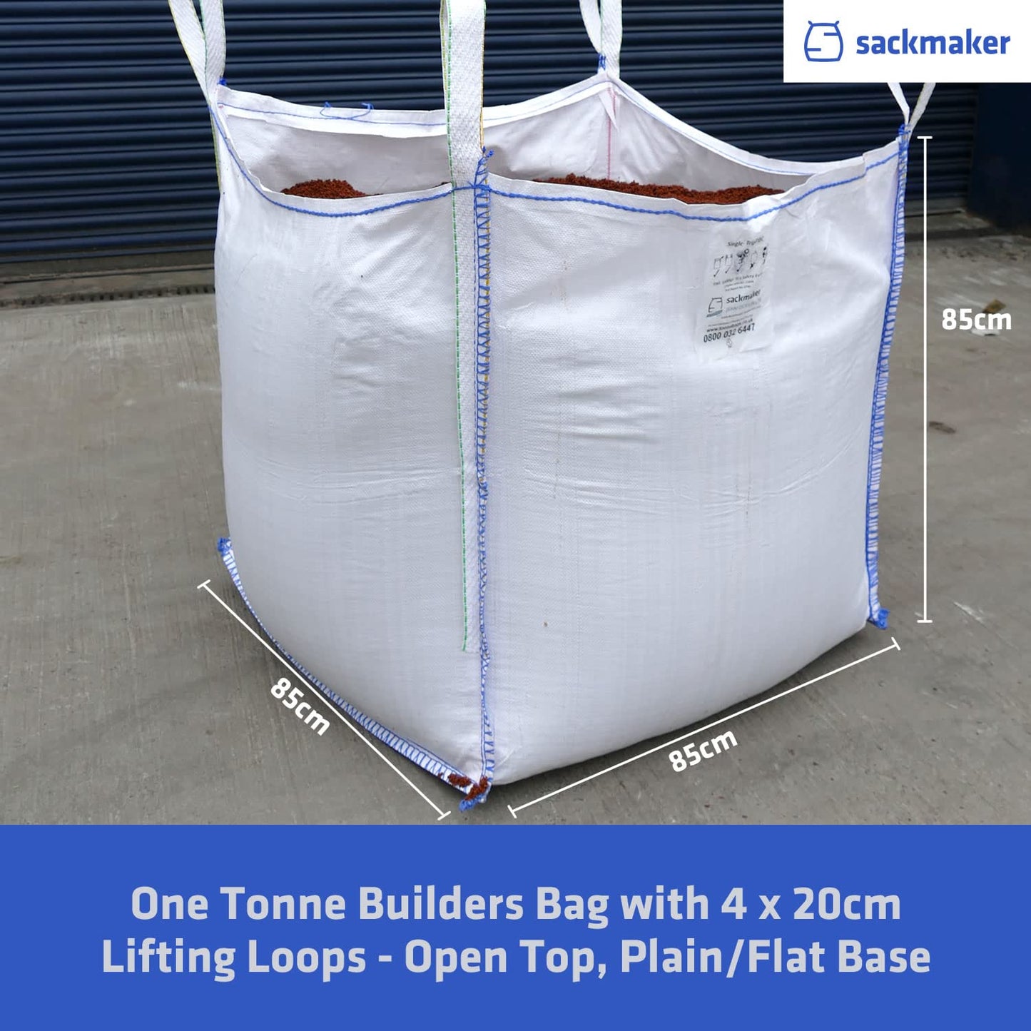 sackmaker FIBC Bulk Bag - One Tonne Builders Bag - Heavy Duty Garden Waste Bag Extra Large - Premium Grade Dumpy Bag with 4 Lifting Handles and Safety Certificate