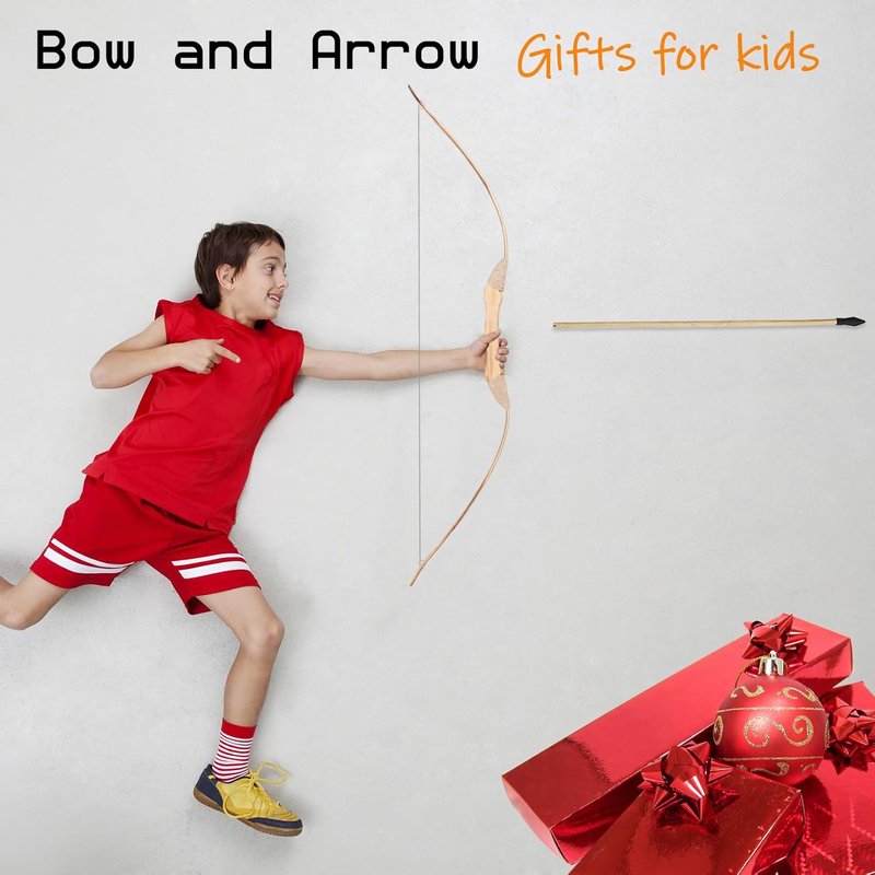 Kids Bow and Arrow Set - 32-Inch Handmade Wooden Archery Toy for Ages 4-12 | Includes Bow, Quiver & 10 Arrows