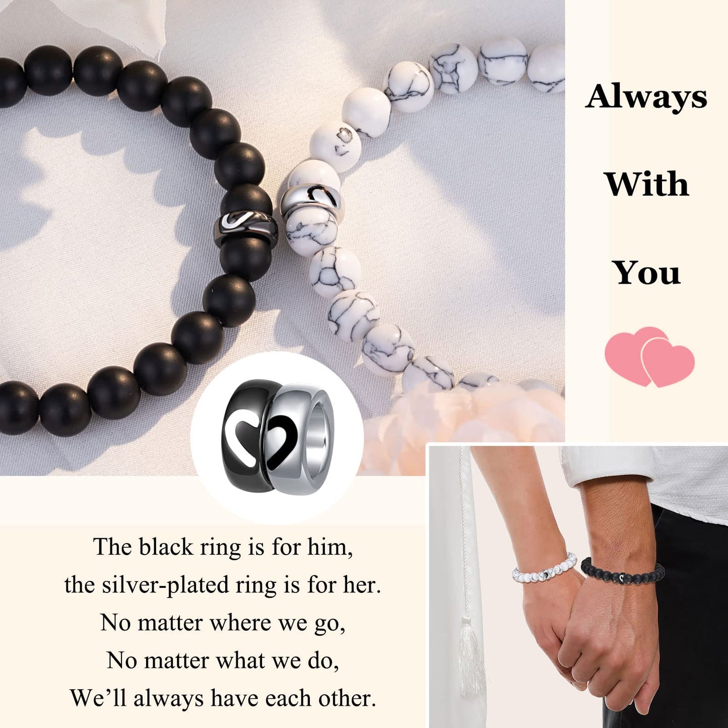 UNGENT THEM Matching Couples Bracelets Stuff Promise Long Distance Relationship Sentimental Christmas I Love You Valentines Day Gifts for Him Her Boyfriend Girlfriend Women Men His Hers Bf Gf