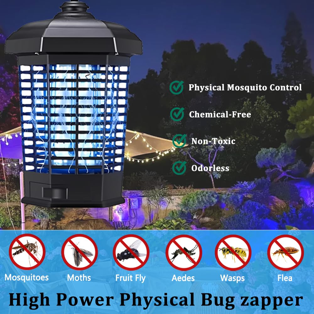Bug Zapper for Outdoor,Mosquito Zapper, Waterproof Electric Mosquito Zappers, Insect Killer lamp, Electronic Fly Zapper for Backyard, Patio,Garden,Sport Fields Home(4200v,10ft Cord)