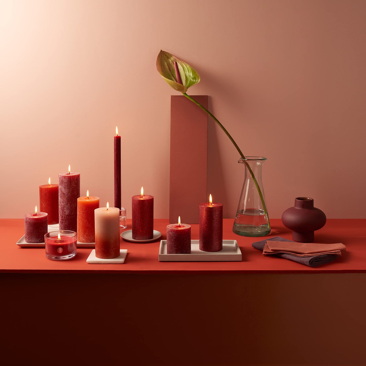 Bolsius Rustic Dinner Candles - Dark Red - Pack of 9 - Long Burning Time of 13 Hours - Interior Decoration - Unscented - Includes Natural Vegan Wax - 27 x 2.3 cm