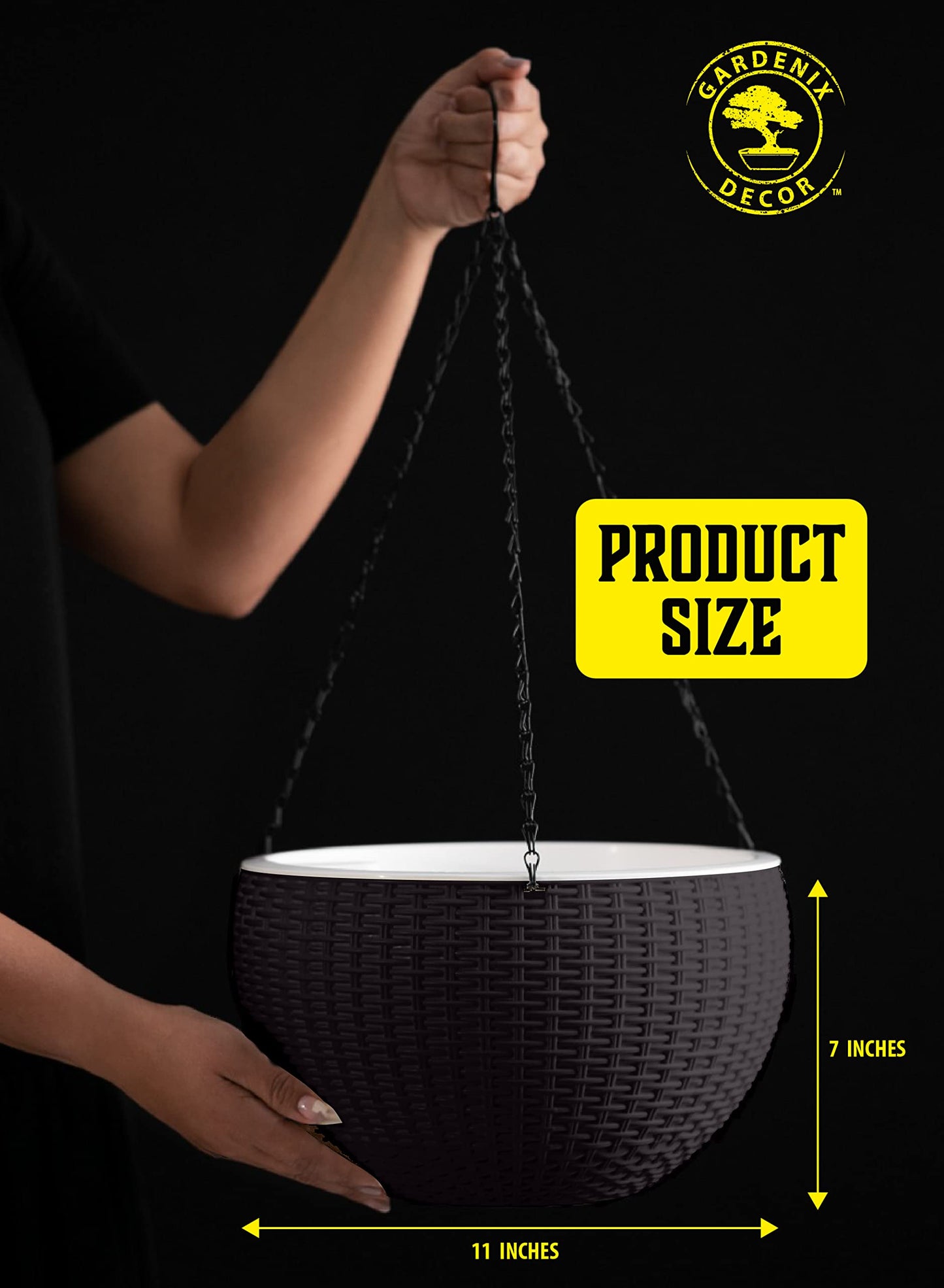 GARDENIX DECOR 11'' Self Watering Hanging planters for Indoor Plants - Flower Pot with Water Level Indicator for Plants, Hanging pots - Self Watering Planter Plant Pot-Coco Coir - Round 1 Pack - Gray