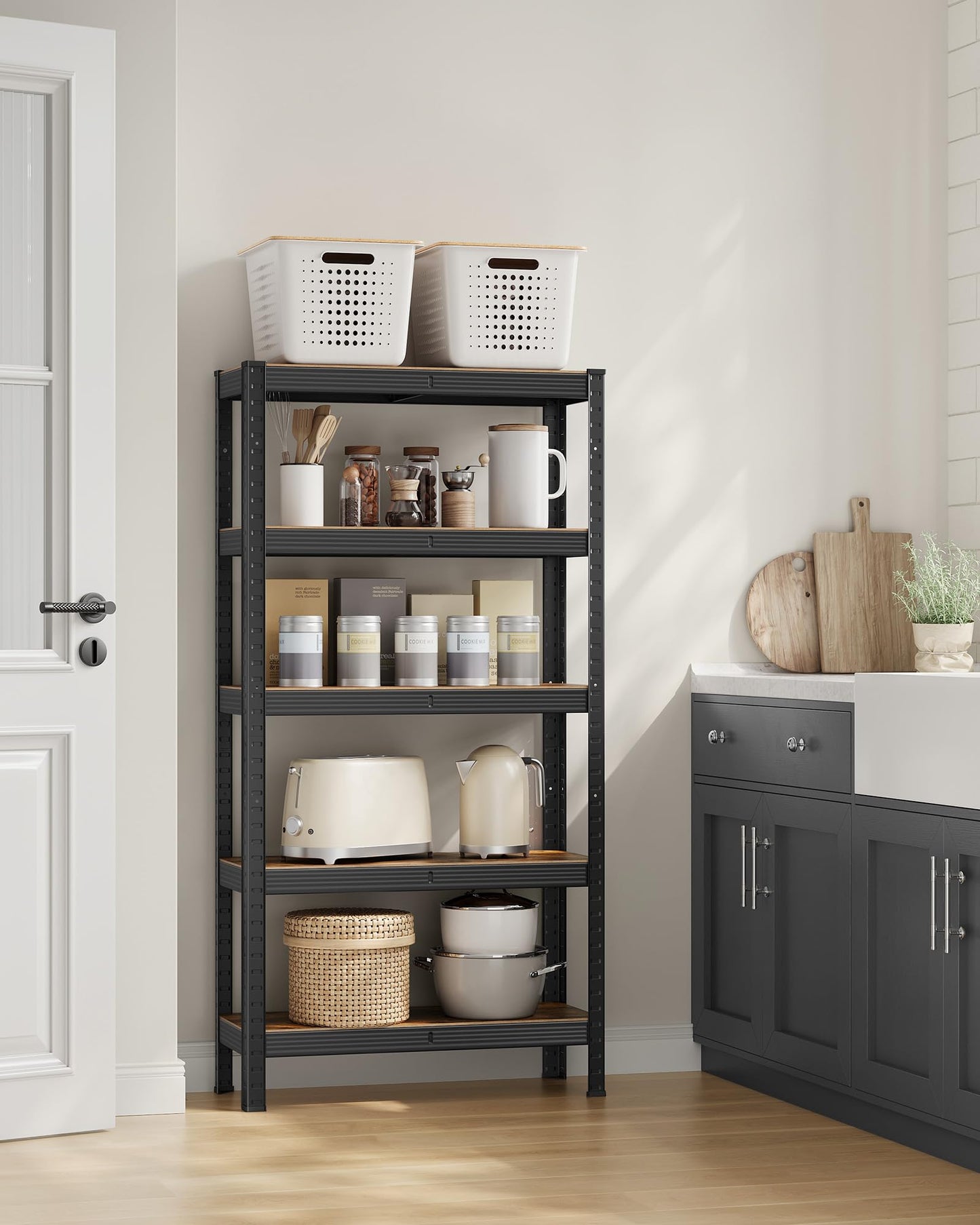 SONGMICS Shelving Unit, 30 x 75 x 150 cm, 650 kg Load Capacity (130 kg per Shelf), Industrial, Adjustable Storage Shelves, for Living Room, Kitchen, Garage, Rustic Brown and Black GLR030B01