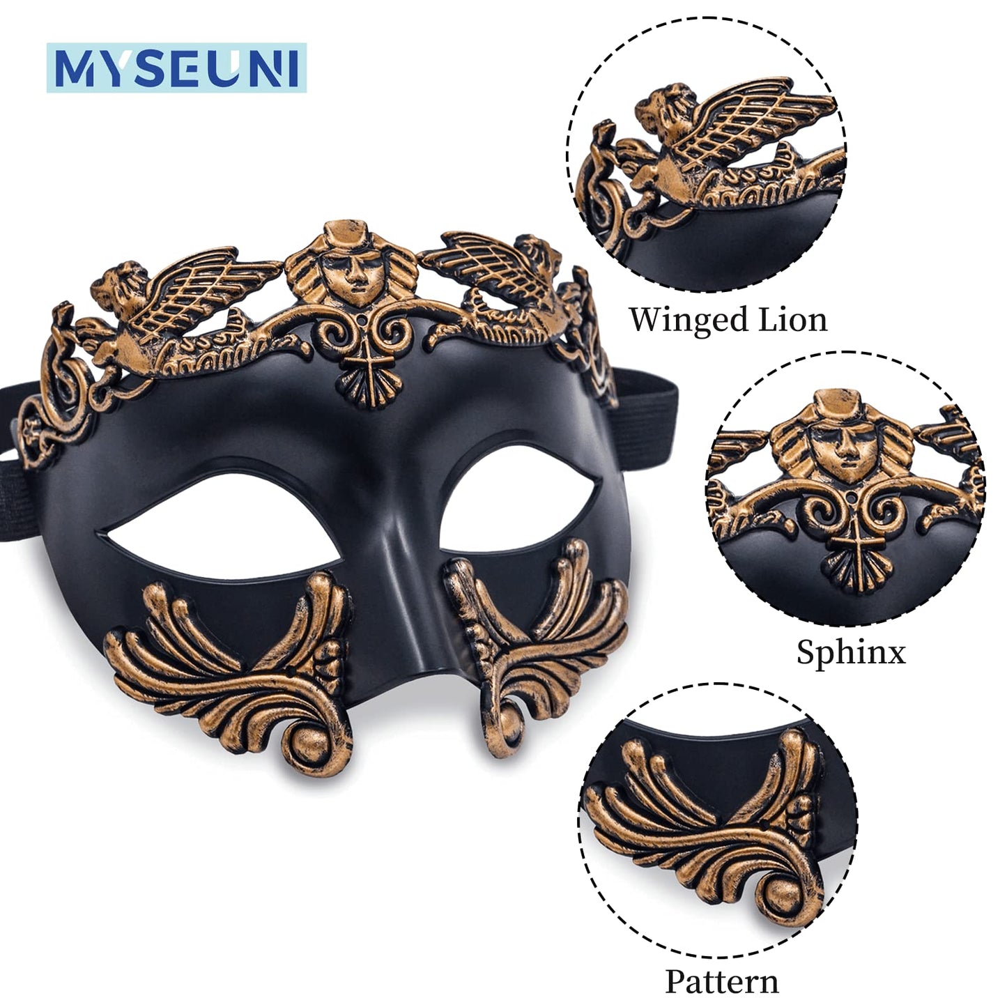 MYSEUNI Masquerade Mask for Men - Roman Greek Venetian Half-face Mask for Mascarade Ball Halloween Party Mardi Gras Masks Costume Accessory