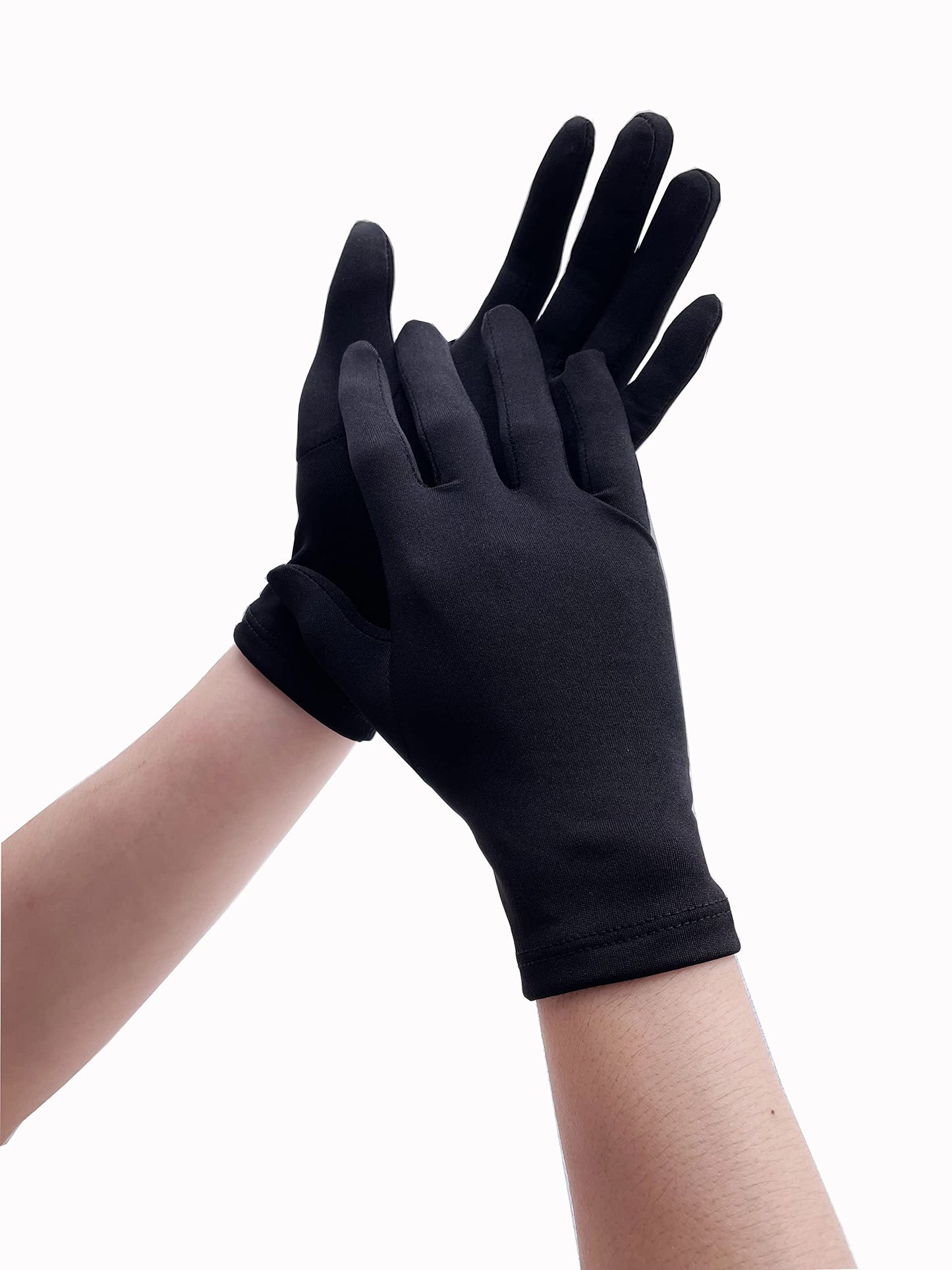 Chendvol Men's and Women's Wrist Length Stretchy Spandex Gloves Costume Banquet Wedding Party Short Gloves (Black)