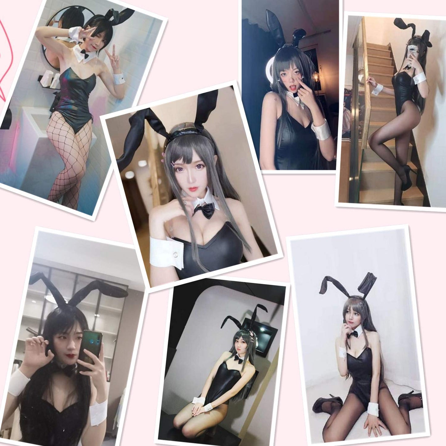 Womens Bunny Costume Girl Suit Senpai Cosplay Anime Role Costume One Piece Bodysuit Removable Padded with Stockings Set(XL)
