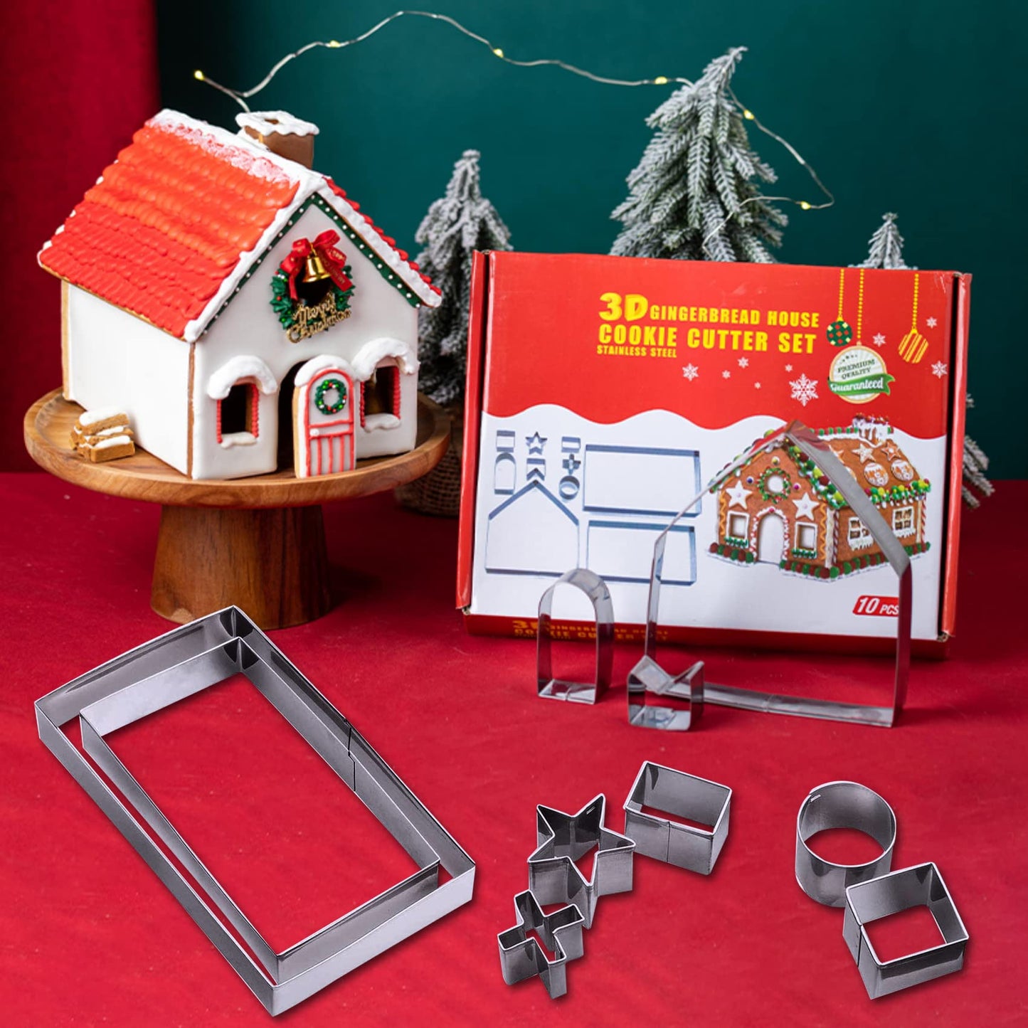 Gingerbread House Cookie Cutters, Christmas House Cookie Cutter Gingerbread Cookie Cutter Kit Set for Adult, 3D Stainless Steel Chocolate Cake Biscuit Pastry Baking Mold DIY Tool for Holiday Gift