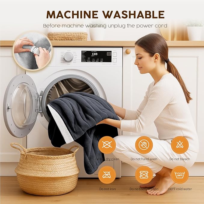 HYLEORY Heated Electric Blanket Full 72"x84" Soft Fleece & Flannel with 5 Heating Levels & 10 Hours Timer Auto Shutt Off, ETL Certified, Washable,Heated Blanket for Body-Dark Grey