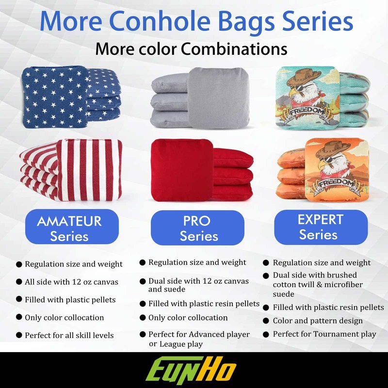 EunHo Cornhole Bean Bags Set of 8 Weather Resistant & Regulation Professional Size/Weight for Cornhole Games with Carry Bag(Red/Blue)