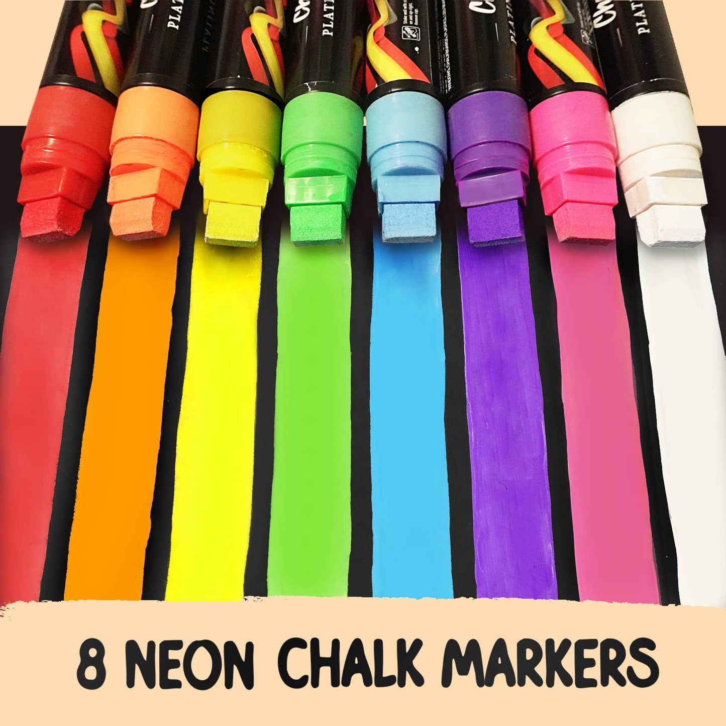 Window Pens - 15mm Jumbo - 3 in 1 Nib with 28g Ink - Pack of 8 neon Chalk Markers - Loved by Teachers, Kids, Artists, Businesses - Use on Chalkboard, Blackboard, Glass, Cars