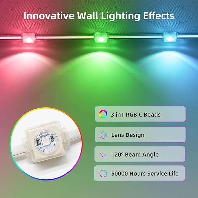 Smart RGB&IC Permanent Outdoor Lights, 50ft with 30 LED Eaves Light, Daily and Accent Lighting, 212 Scene Modes, Alexa & Google Assistant Compatible, Daily Party Halloween Christmas House Decor