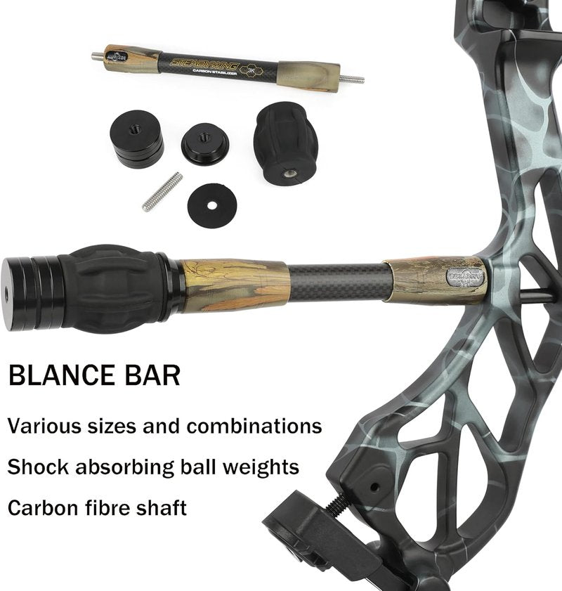 Archery Bow Stabilizer - Carbon Fiber Balance Bar with Damping System | 6", 8", 10", 12", 15" Options